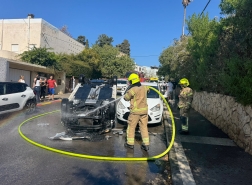 حادث في حيفا: نجاة سائق وإخماد حريق اندلع في المركبة بعد انقلابها